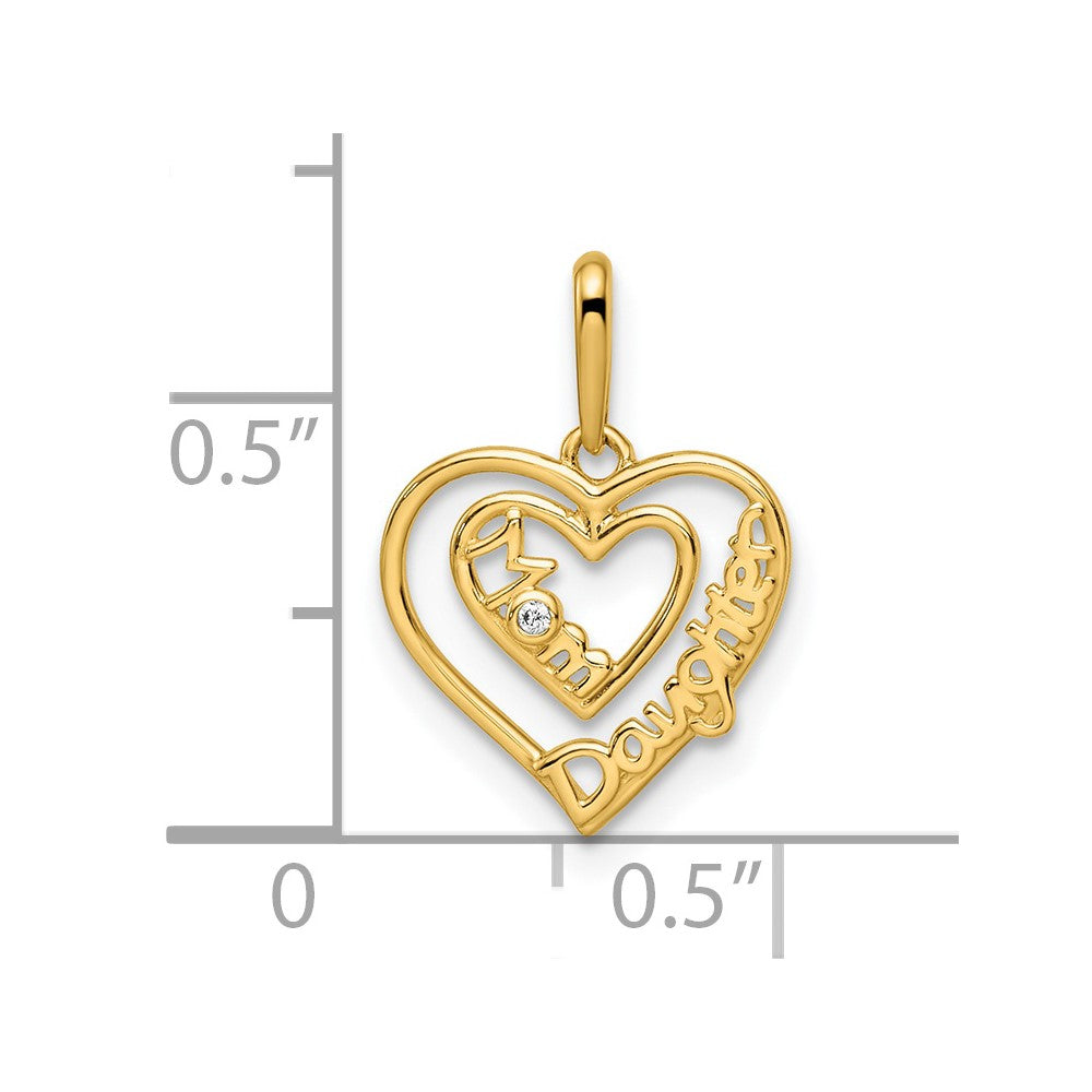 14k Yellow Gold 14k CZ Mom & Daughter Heart Pendant