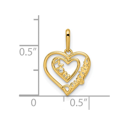 14k Yellow Gold 14k CZ Mom & Daughter Heart Pendant