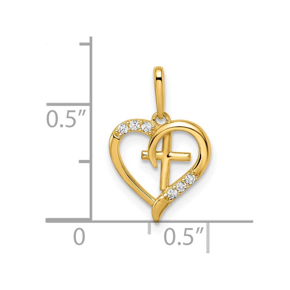 14k Yellow Gold 14k CZ Heart with Cross Pendant