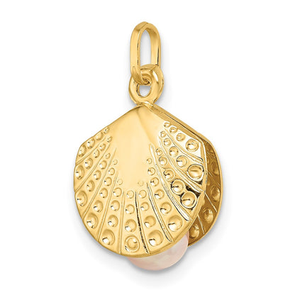 14k Yellow Gold 14k Polished with Freshwater Cultured Pearl Clam Pendant