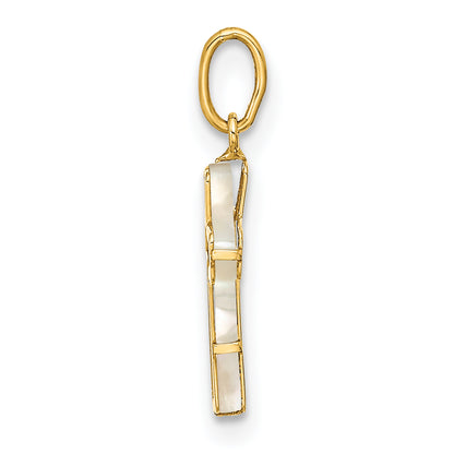 14K Yellow Gold Polished Mother Of Pearl Cross Pendant