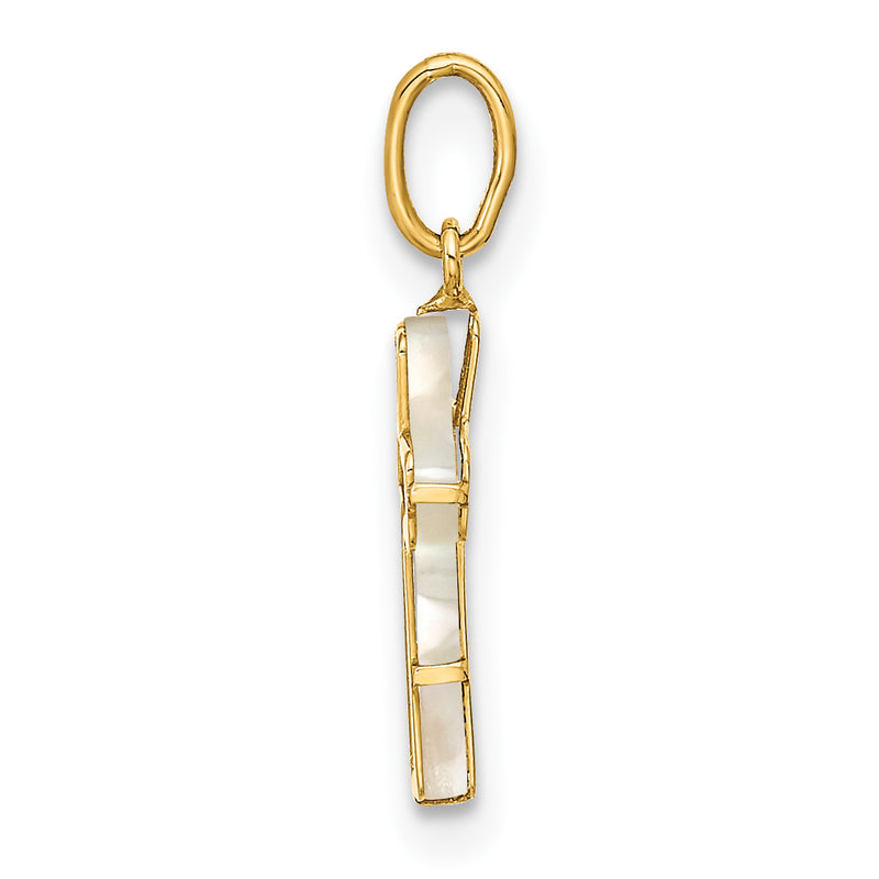 14K Yellow Gold Polished Mother Of Pearl Cross Pendant