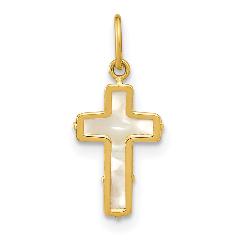 14K Yellow Gold Polished Mother Of Pearl Cross Pendant