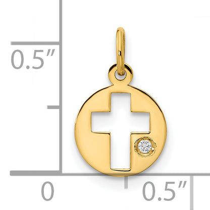 14k Yellow Gold 14K Polished CZ Circle Cross Pendant