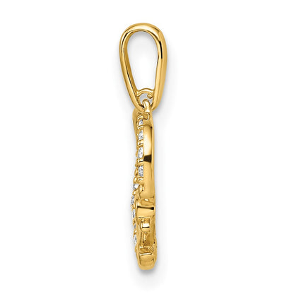 14k Yellow Gold 14k CZ Heart with Anchor Pendant