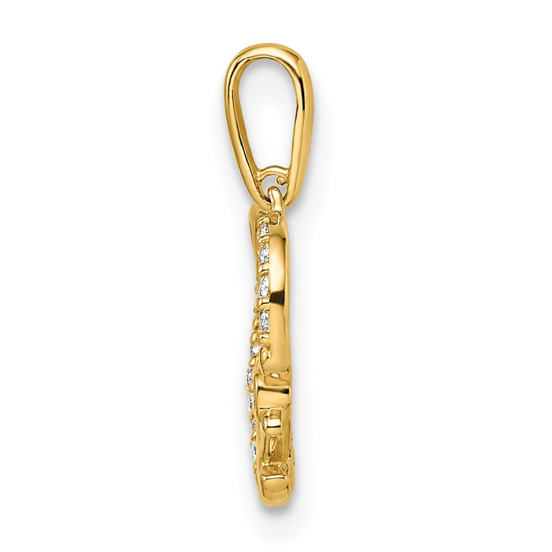 14k Yellow Gold 14k CZ Heart with Anchor Pendant