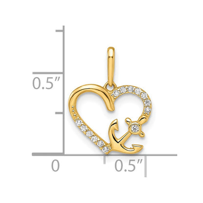 14k Yellow Gold 14k CZ Heart with Anchor Pendant