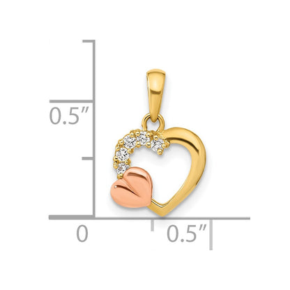 14k Two-tone 14K Two-tone Open Heart CZ Pendant