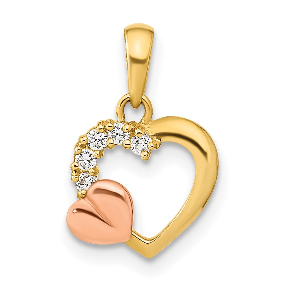 14k Two-tone 14K Two-tone Open Heart CZ Pendant