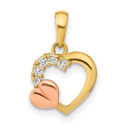 14k Two-tone 14K Two-tone Open Heart CZ Pendant