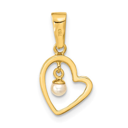 14k Yellow Gold 14K Polished 2.5-3mm Freshwater Cultured Pearl Open Heart Pendant