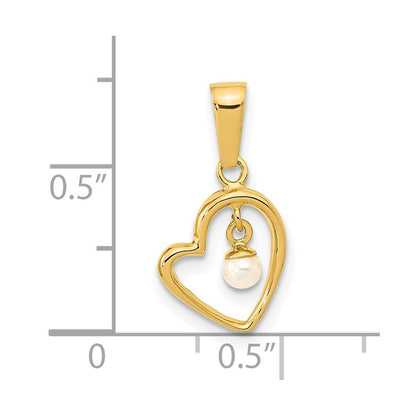 14k Yellow Gold 14K Polished 2.5-3mm Freshwater Cultured Pearl Open Heart Pendant
