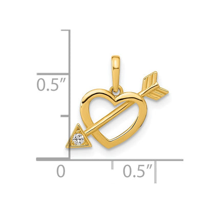 14k Yellow Gold 14K Polished Cut out Heart with Arrow CZ Pendant
