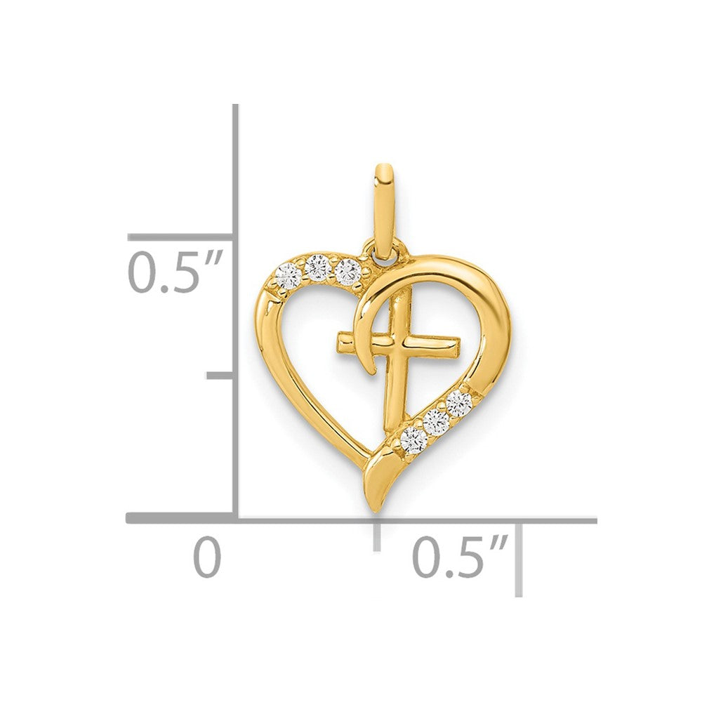 14k Yellow Gold 14K Polished Open Heart with Cross CZ Pendant