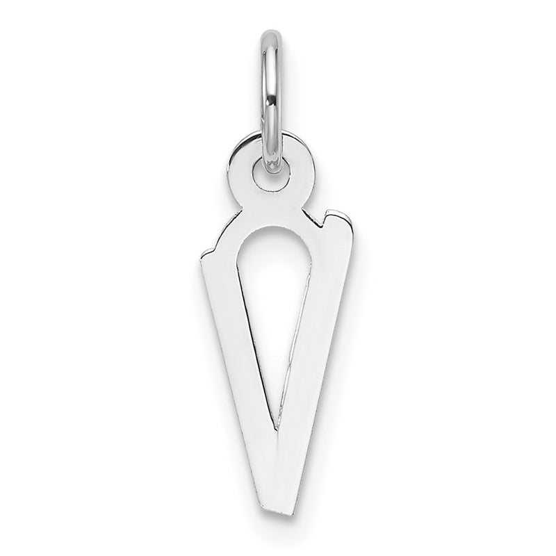 14K White Gold Slanted Block Letter V Initial Charm