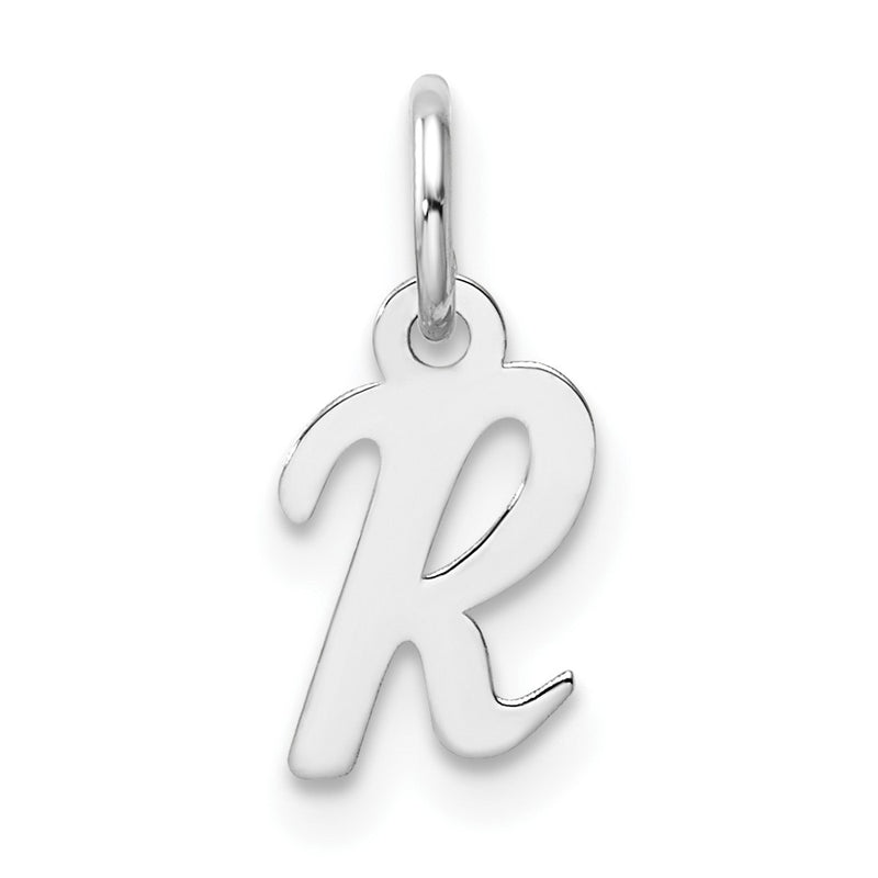 14K White Gold Small Script Letter R Initial Charm