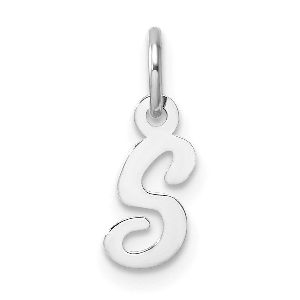 14K White Gold Small Script Letter S Initial Charm