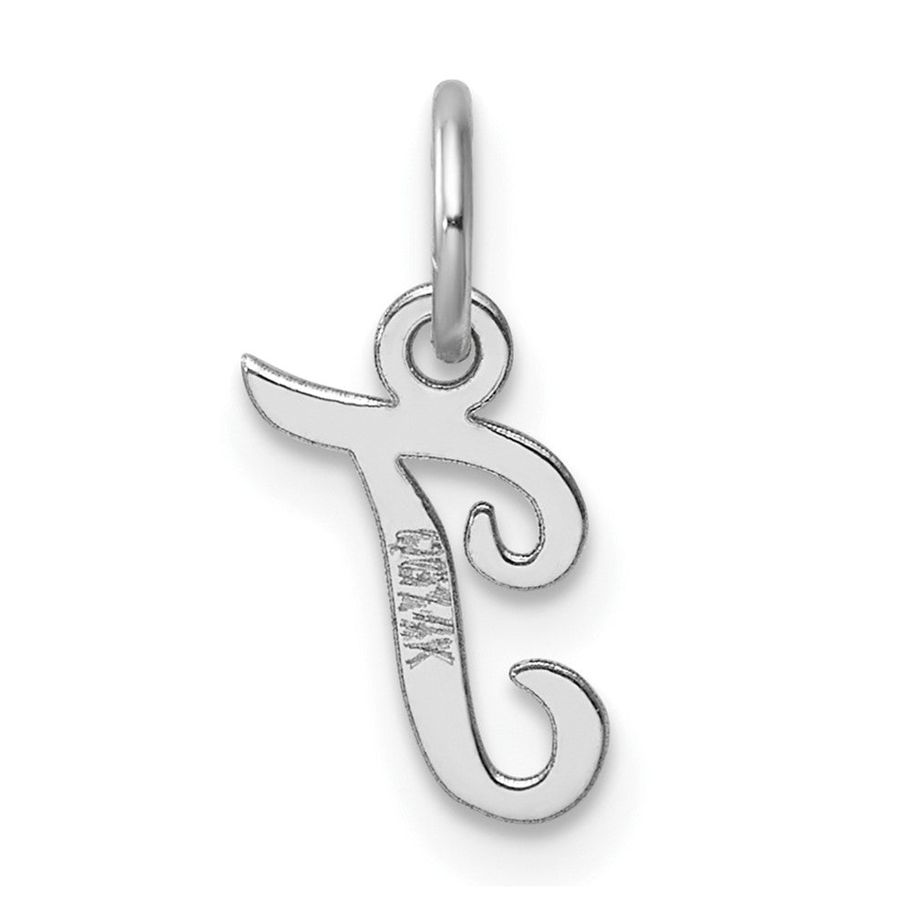14K White Gold Small Script Letter T Initial Charm