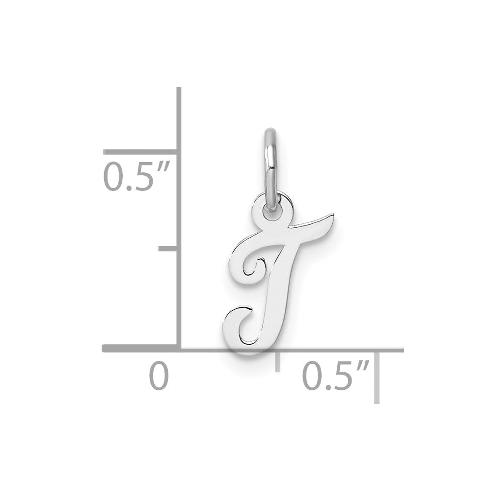14K White Gold Small Script Letter T Initial Charm