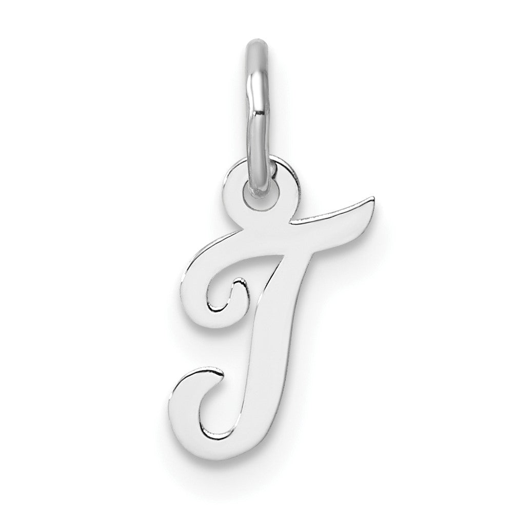 14K White Gold Small Script Letter T Initial Charm