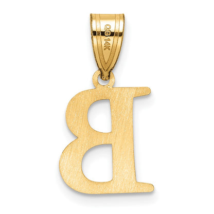 14K Yellow Gold Polished Etched Letter B Initial Pendant