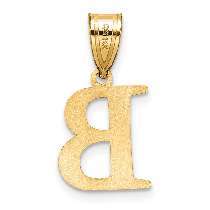 14K Yellow Gold Polished Etched Letter B Initial Pendant