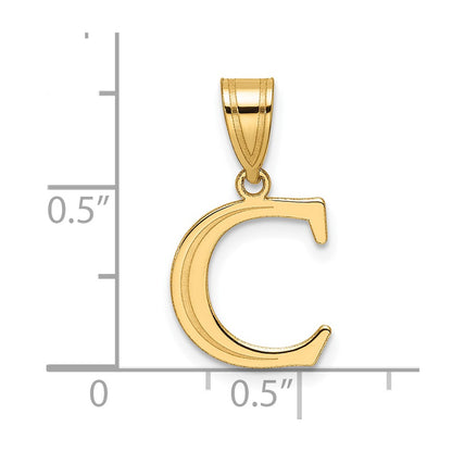 14K Yellow Gold Polished Etched Letter C Initial Pendant