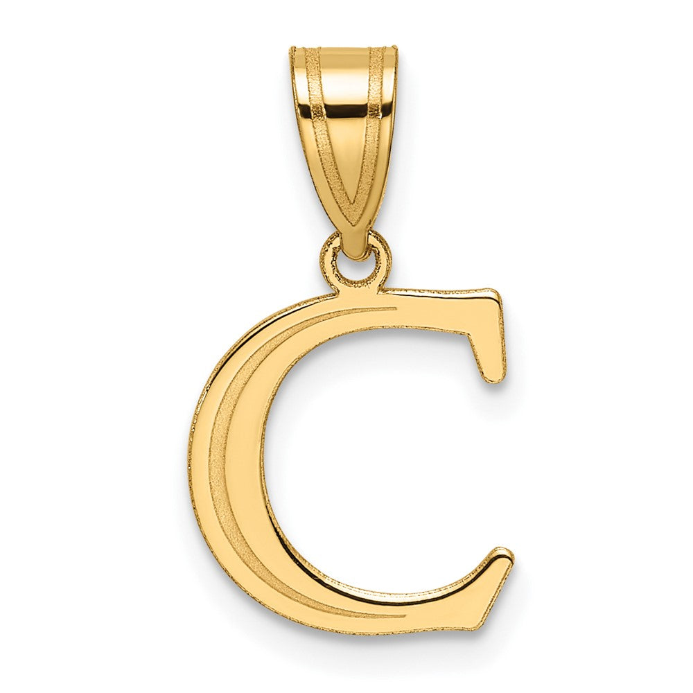 14K Yellow Gold Polished Etched Letter C Initial Pendant