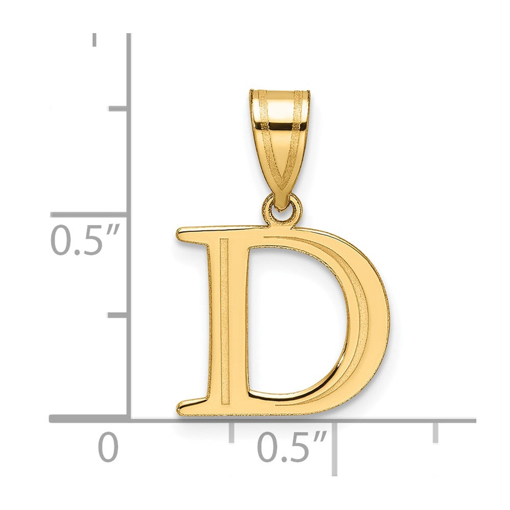 14K Yellow Gold Polished Etched Letter D Initial Pendant