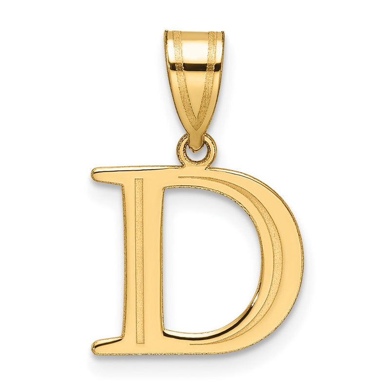 14K Yellow Gold Polished Etched Letter D Initial Pendant