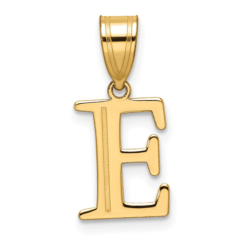 14K Yellow Gold Polished Etched Letter E Initial Pendant