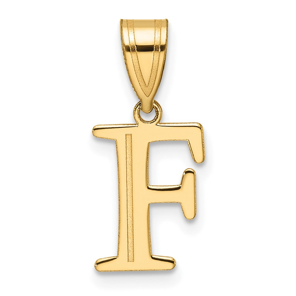 14K Yellow Gold Polished Etched Letter F Initial Pendant