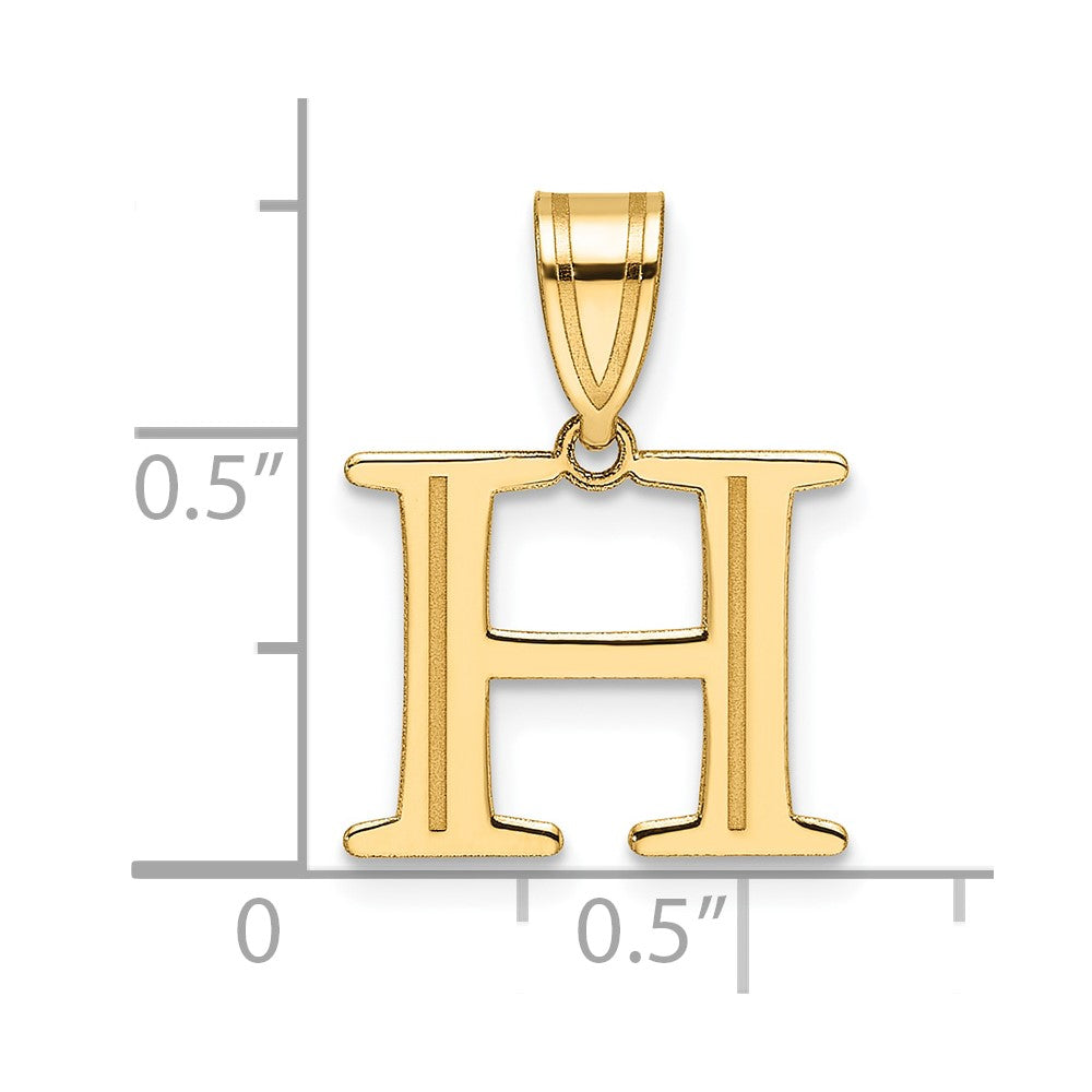 14K Yellow Gold Polished Etched Letter H Initial Pendant