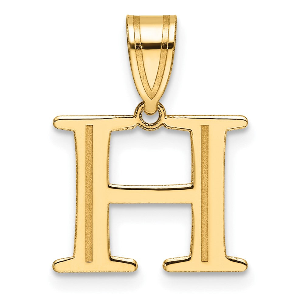 14K Yellow Gold Polished Etched Letter H Initial Pendant