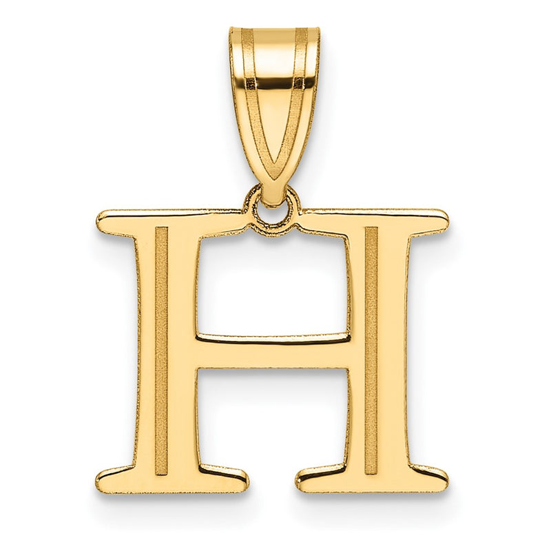 14K Yellow Gold Polished Etched Letter H Initial Pendant