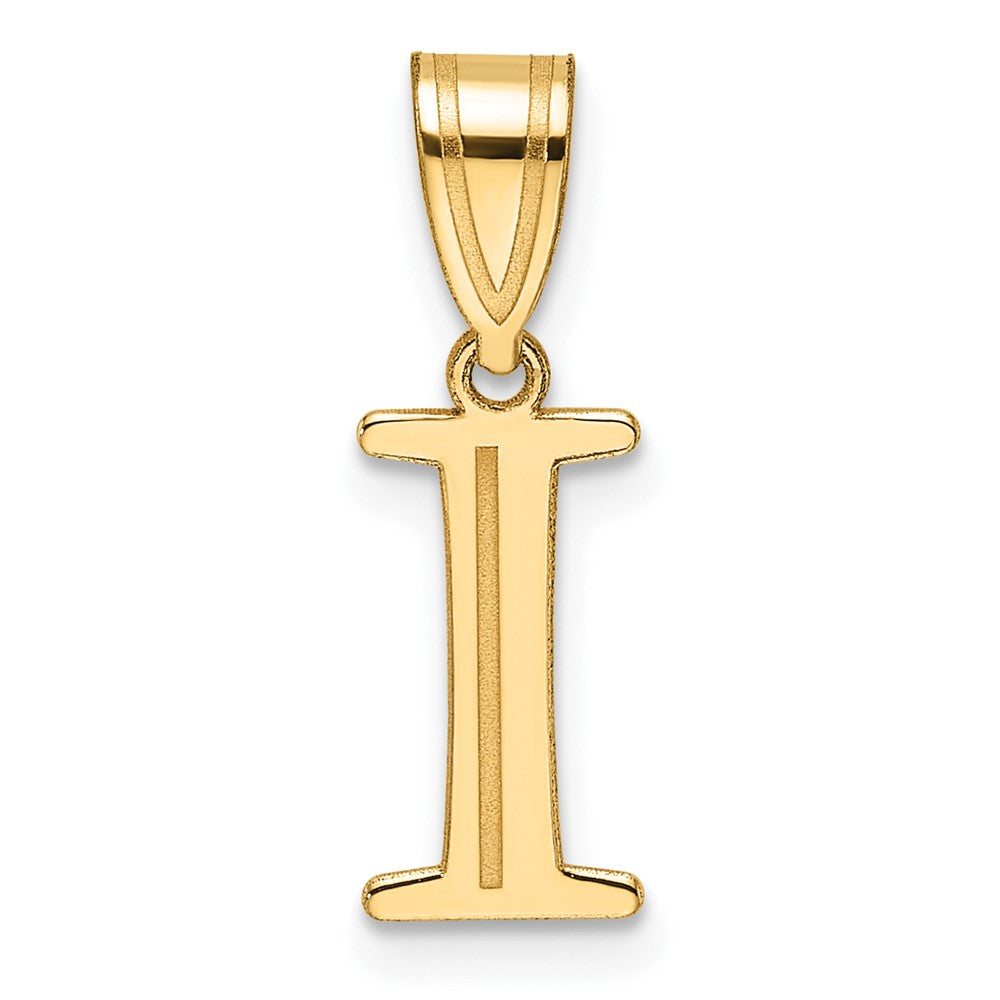 14K Yellow Gold Polished Etched Letter I Initial Pendant
