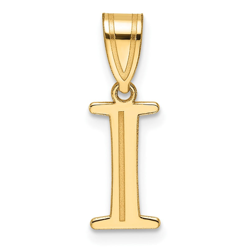 14K Yellow Gold Polished Etched Letter I Initial Pendant