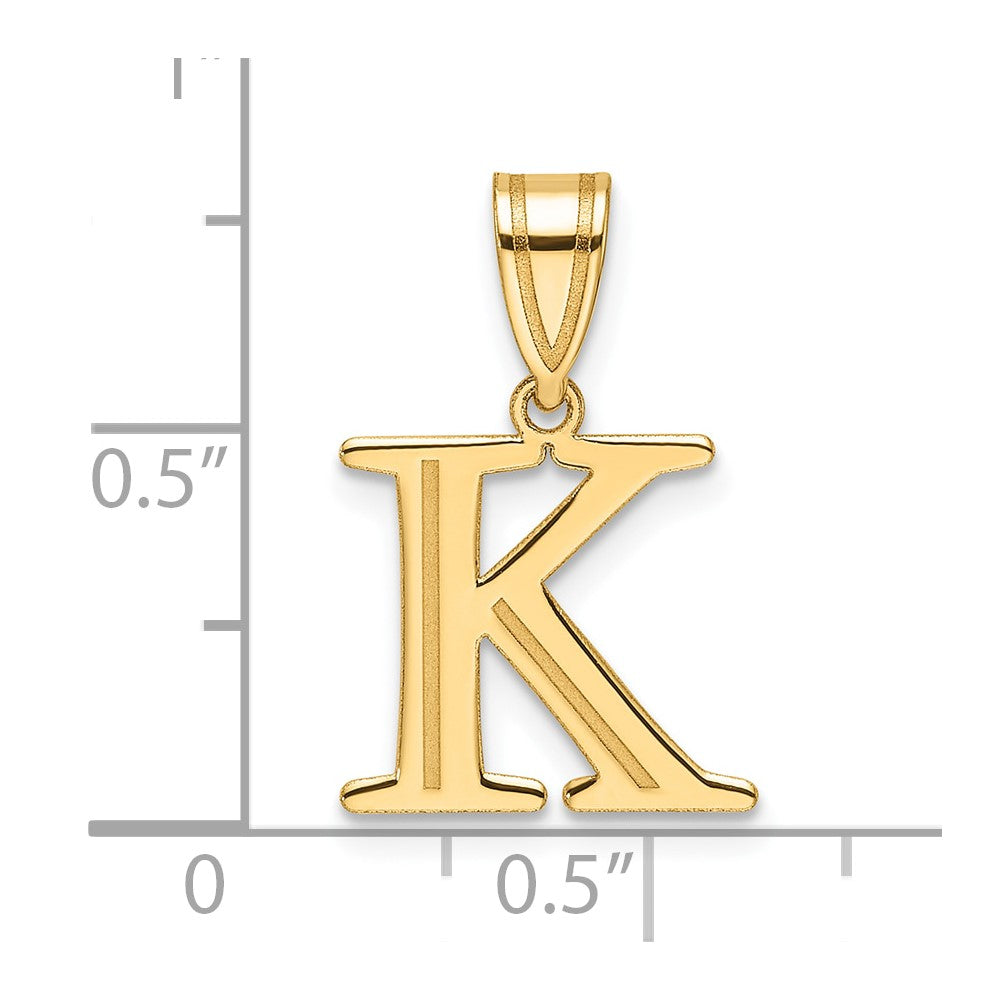 14K Yellow Gold Polished Etched Letter K Initial Pendant
