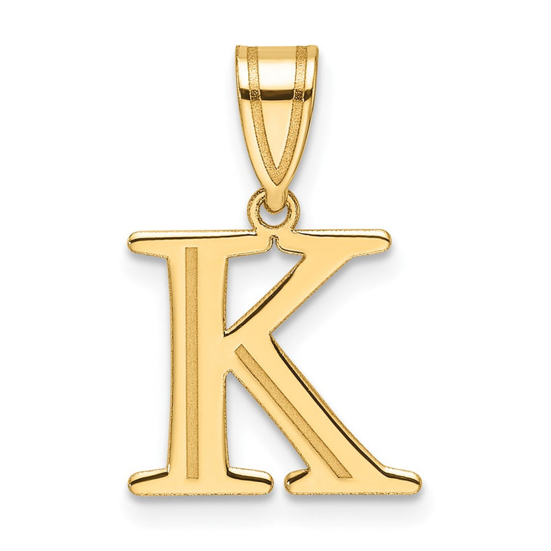 14K Yellow Gold Polished Etched Letter K Initial Pendant