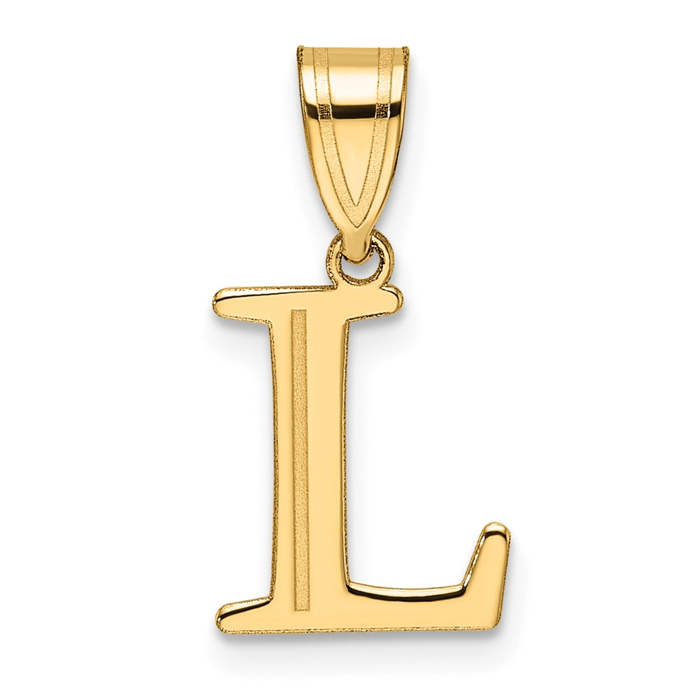 14K Yellow Gold Polished Etched Letter L Initial Pendant