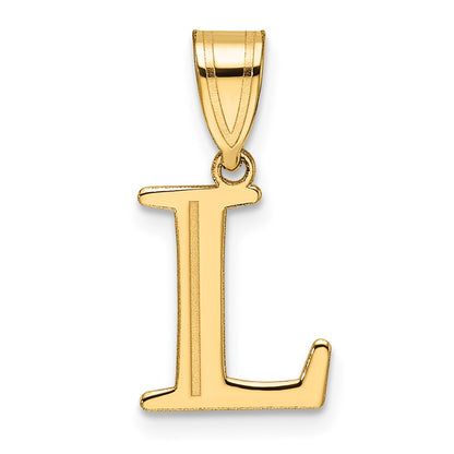 14K Yellow Gold Polished Etched Letter L Initial Pendant