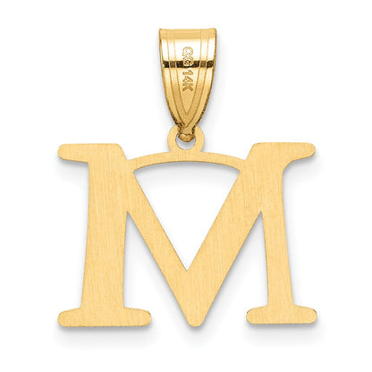 14K Yellow Gold Polished Etched Letter M Initial Pendant