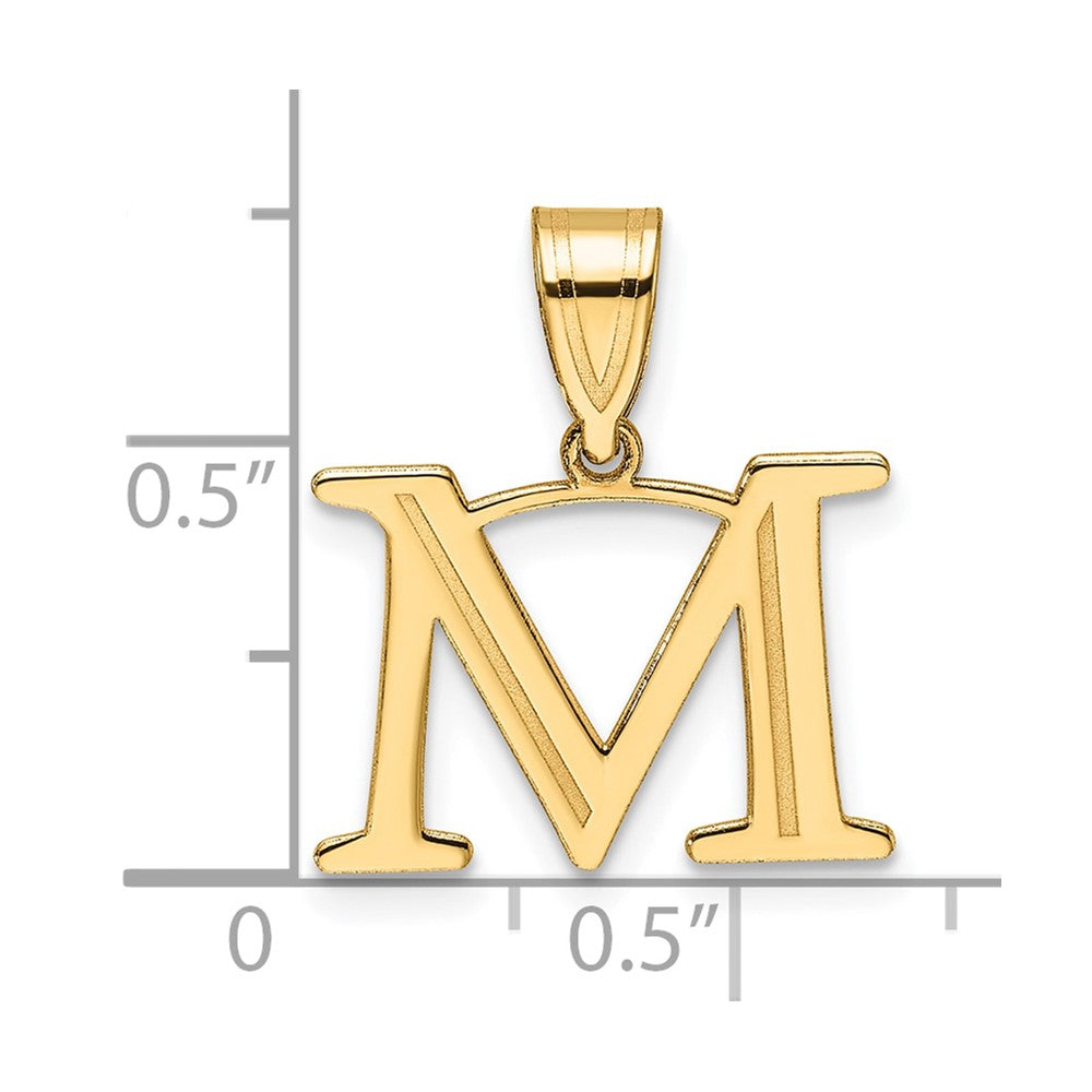 14K Yellow Gold Polished Etched Letter M Initial Pendant