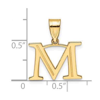 14K Yellow Gold Polished Etched Letter M Initial Pendant
