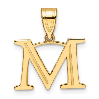 14K Yellow Gold Polished Etched Letter M Initial Pendant