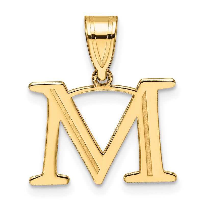 14K Yellow Gold Polished Etched Letter M Initial Pendant