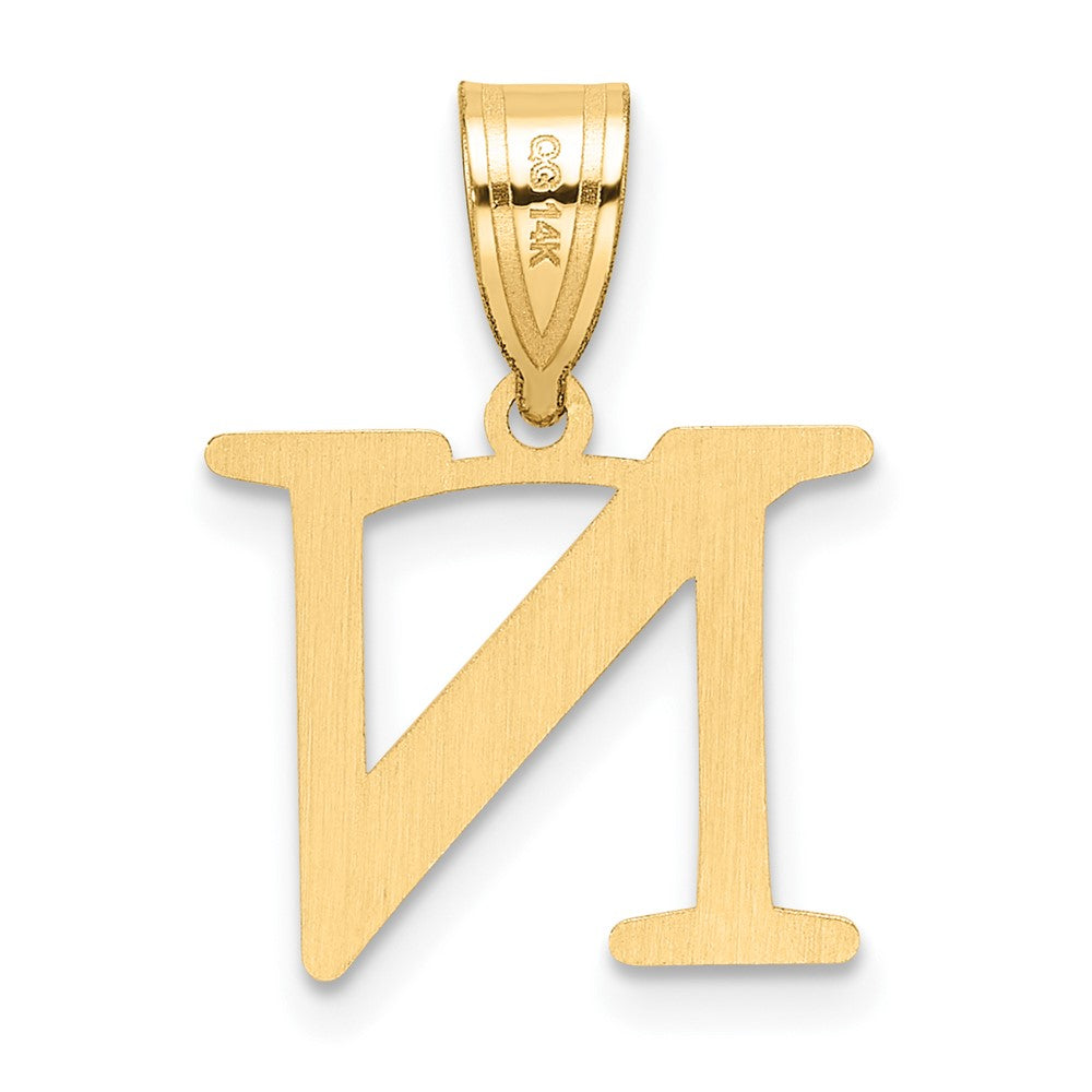 14K Yellow Gold Polished Etched Letter N Initial Pendant