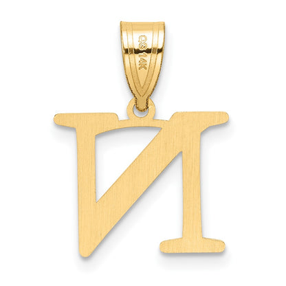 14K Yellow Gold Polished Etched Letter N Initial Pendant