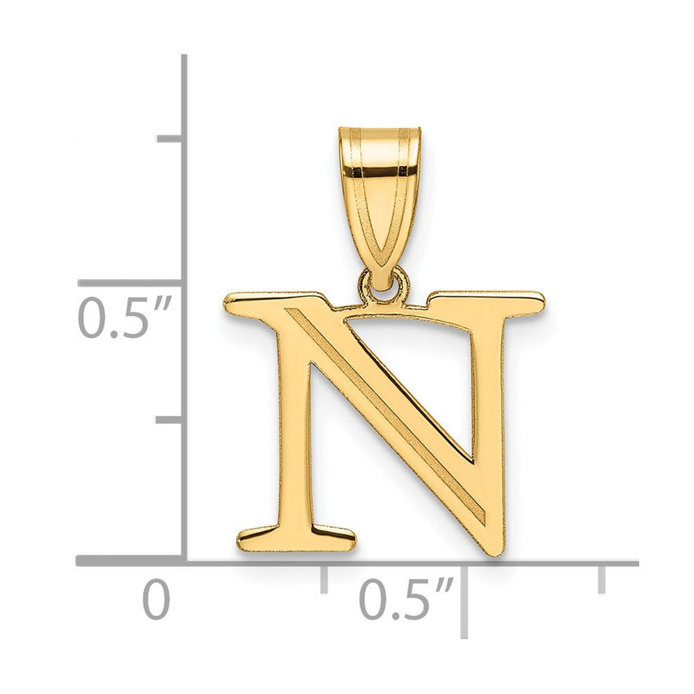 14K Yellow Gold Polished Etched Letter N Initial Pendant