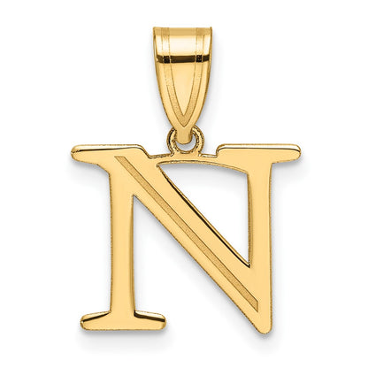 14K Yellow Gold Polished Etched Letter N Initial Pendant